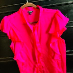Ann Taylor | Bright Pink Short Ruffle sleeveless top.